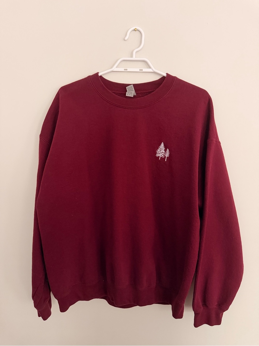 Gildan Maroon Crewneck Sweatshirt with Small Tree Embroidery